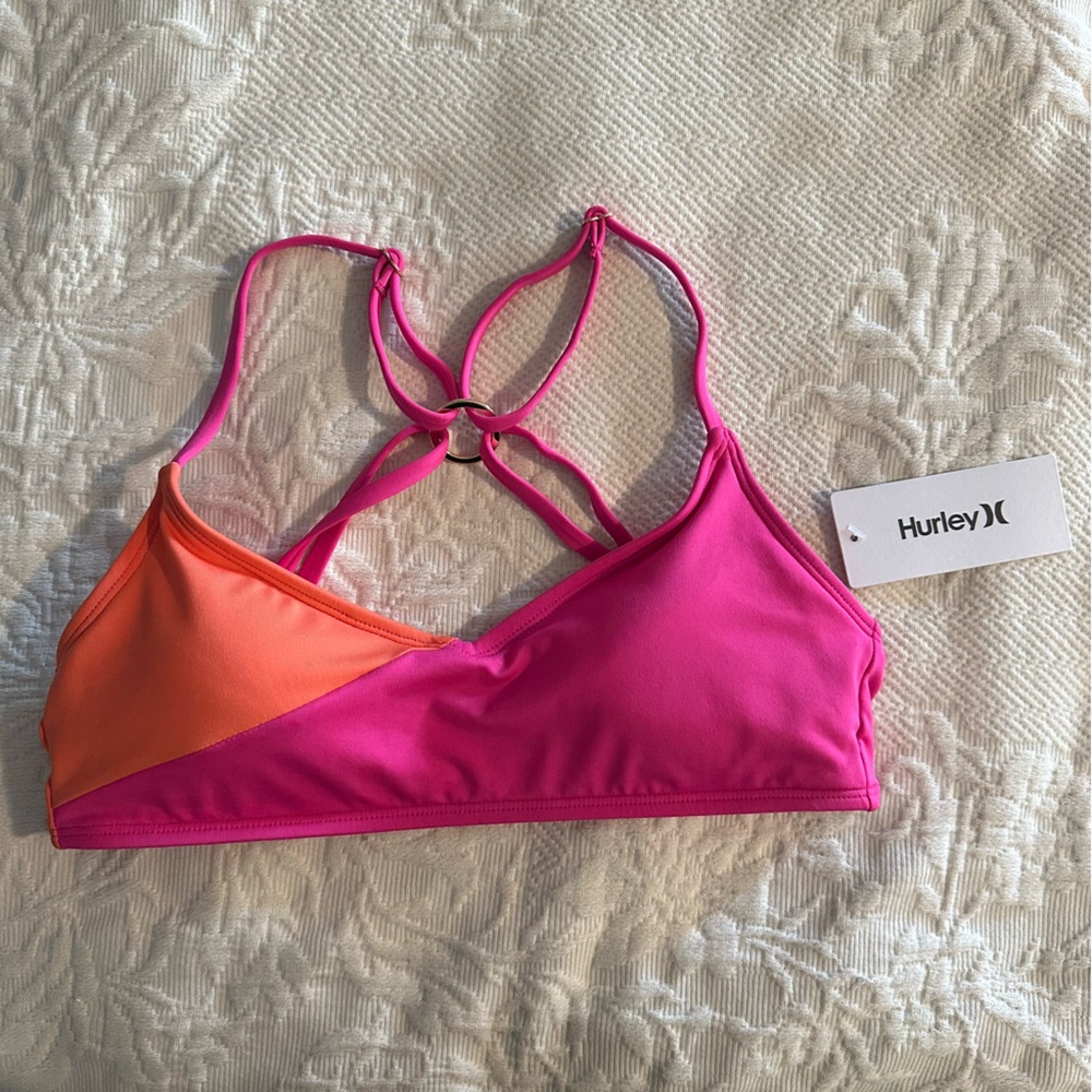 Hurley Pink Orange Color Block Bikini Top